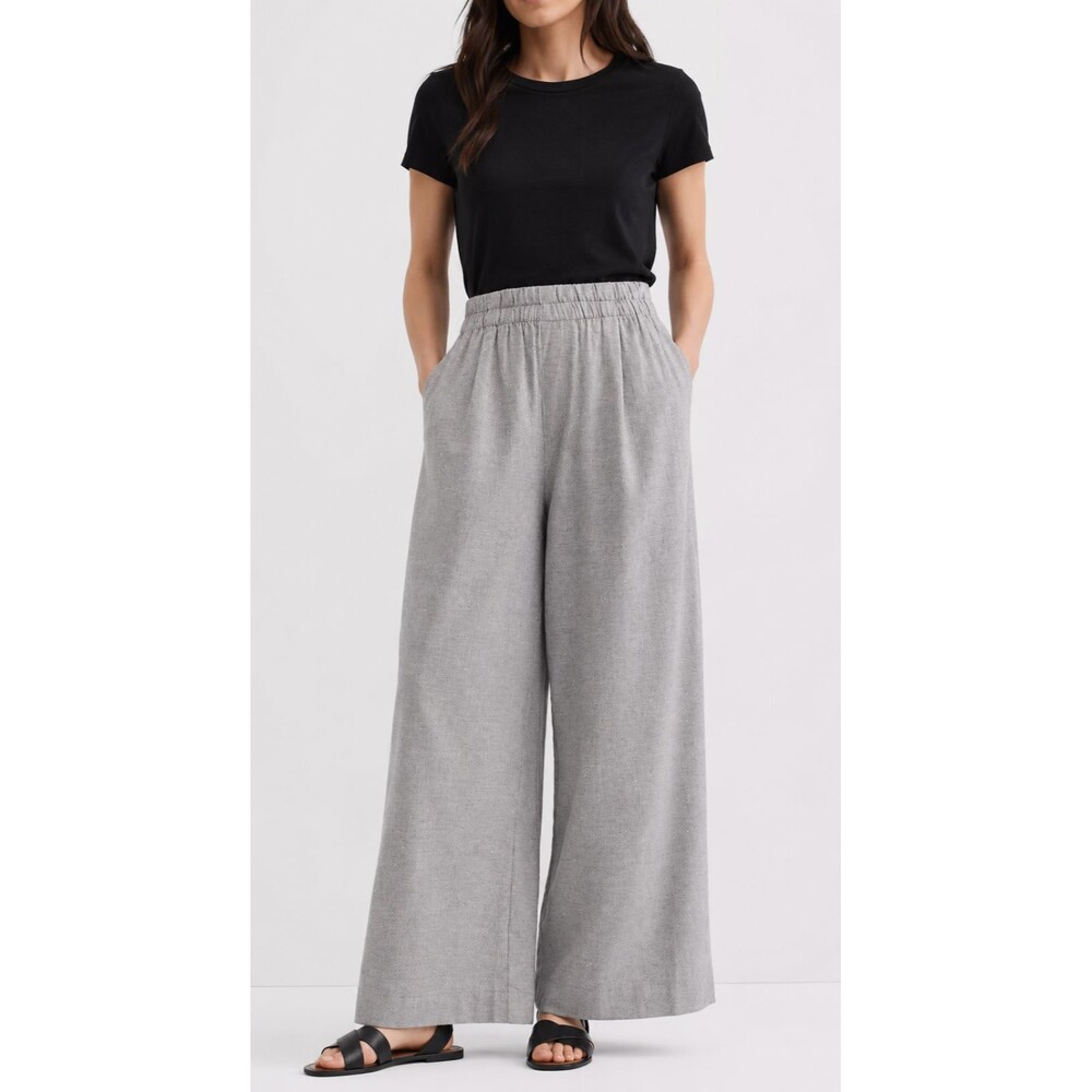 NWT LOFT Womens Large Gray Pleated Pull On Wide Leg Pants Rhinestone Herringbone